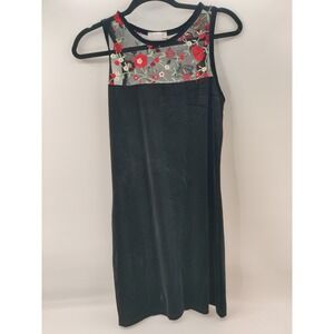 Beware Black Velvet Dress Floral Mesh Sleeveless Party Cocktail‎ Womens XL